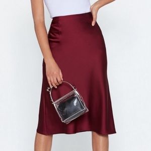 Nasty Gal just my type burgundy satin midi skirt